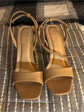 a new day Tan Block Heel Ankle Strap Sandals